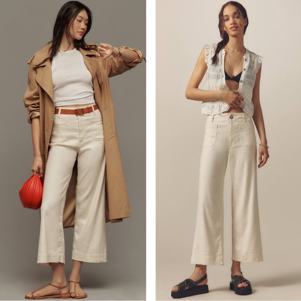 Anthropologie The Colette Linen Blend Crop Wide Leg Pants In Chalk White SZ 28